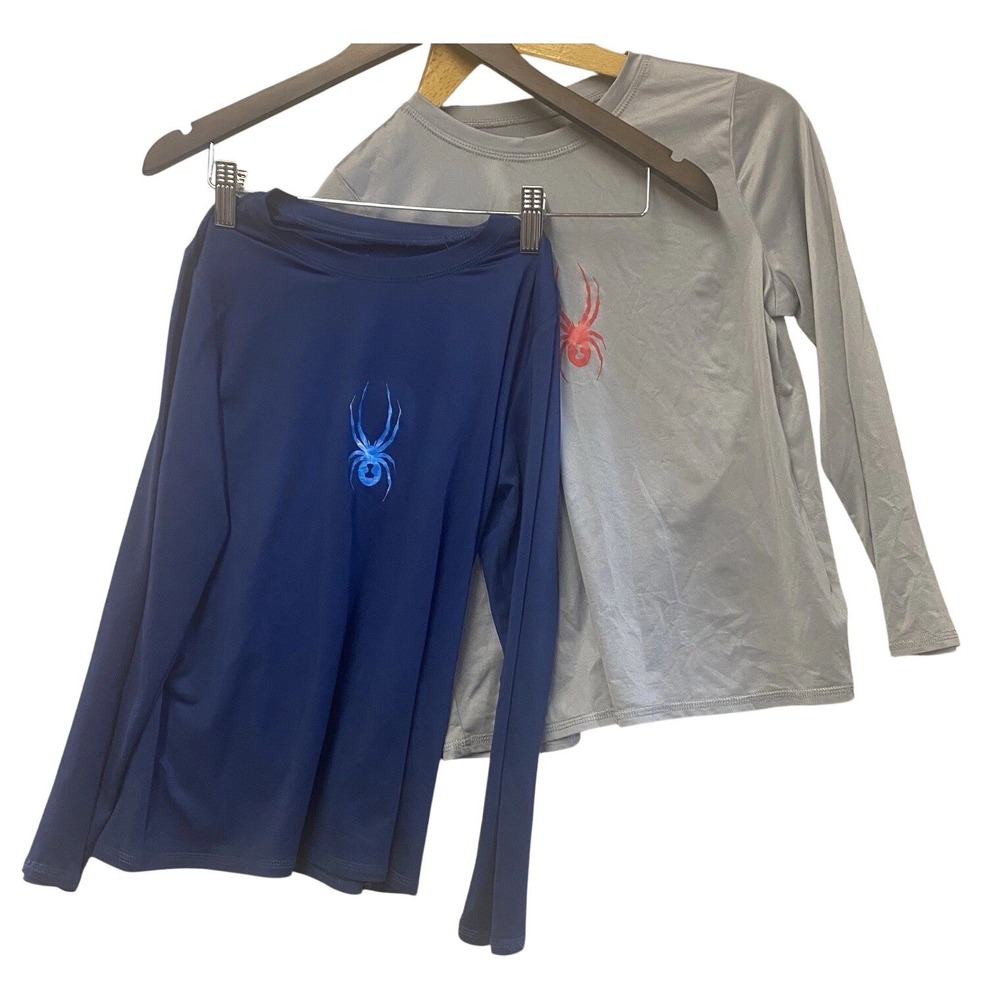 Spyder Rash Guard Swim Shirts Kids Size Medium 2 Pack Navy Blue Grey Long Sleeve